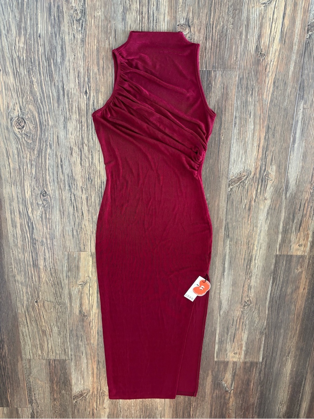NWT Cider Sleeveless Maxi Dress Small Wine Red High Neck Ruching Leg Slit Formal - Picture 11 of 12